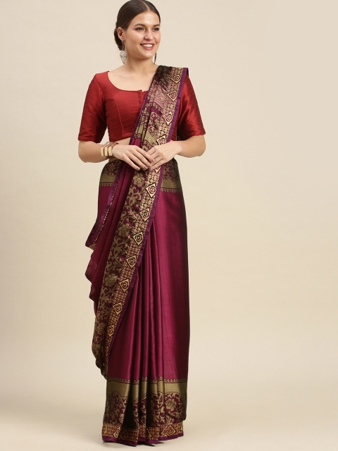 

SANGAM PRINTS Magenta & Golden Ethnic Motifs Silk Blend Saree