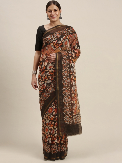 

SANGAM PRINTS Black & Orange Ethnic Motifs Saree