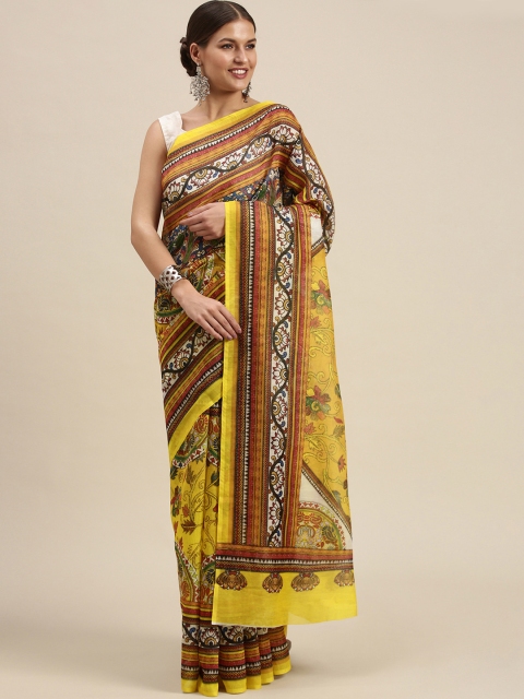 

SANGAM PRINTS Mustard Yellow & Green Ethnic Motifs Saree