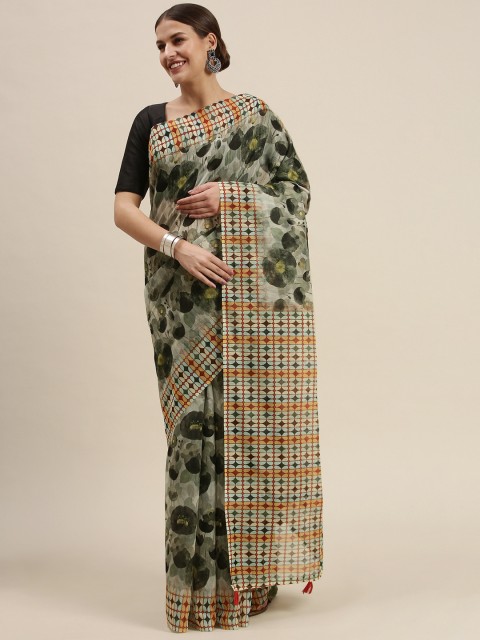 

SANGAM PRINTS Olive Green Printed Saree