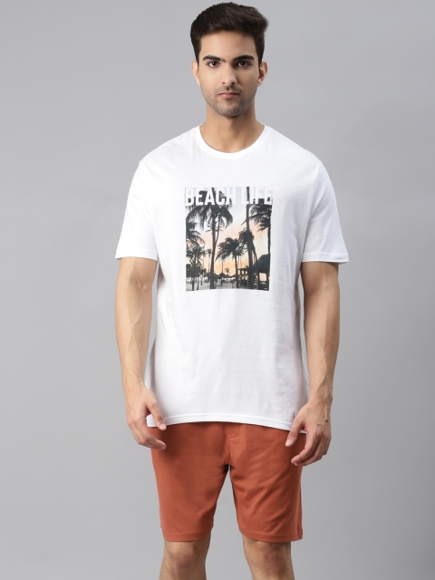 

Marks & Spencer Men White & Rust Orange Printed Pure Cotton Shorts Set