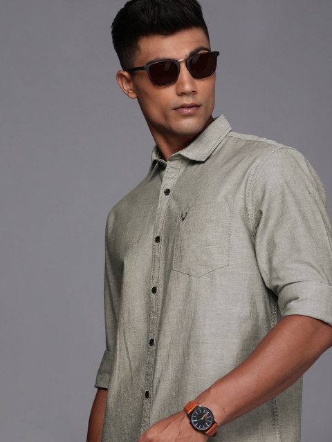 

Allen Solly Sport Men Grey Solid Custom Slim Fit Pure Cotton Casual Shirt