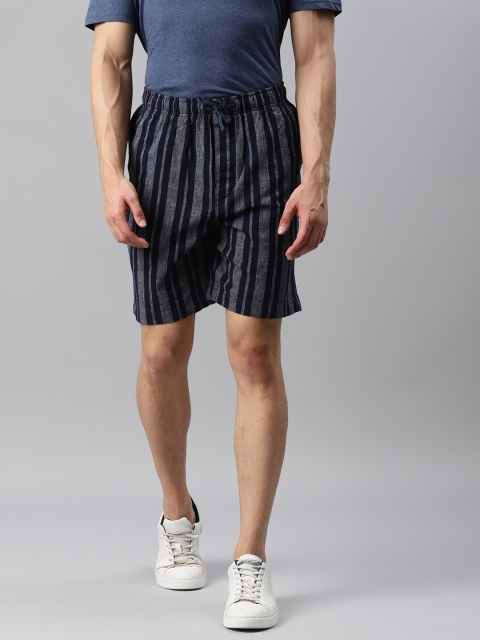 

Marks & Spencer Men Navy Blue Striped Cotton Linen Shorts