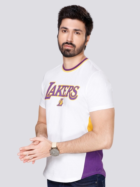 

NBA Men White Typography Printed Sublimation Applique T-shirt