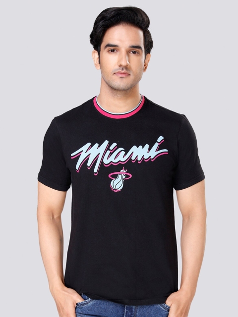 

NBA Men Black Typography Miami Heat Printed Sublimation Cotton T-shirt