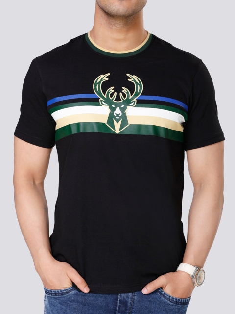 

NBA Men Black Typography Printed Sublimation Pure Cotton T-shirt