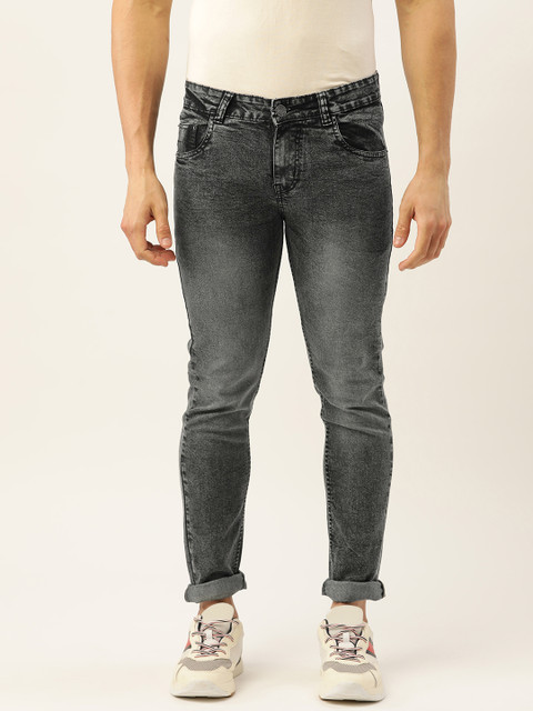 

PARIS HAMILTON Men Charcoal Skinny Fit Mid Rise Heavy Fade Stretchable Jeans