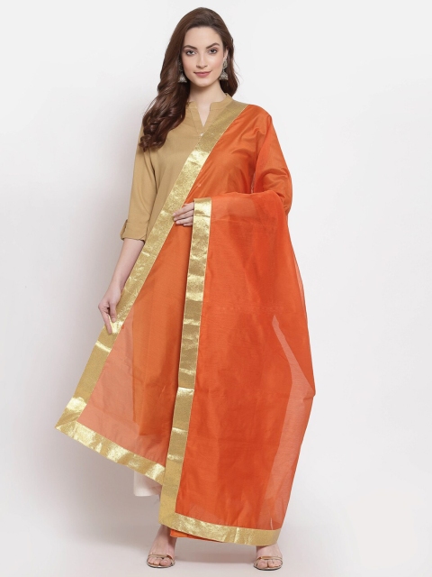 

Desi Weavess Orange & Gold-Toned Art Silk Dupatta with Zari