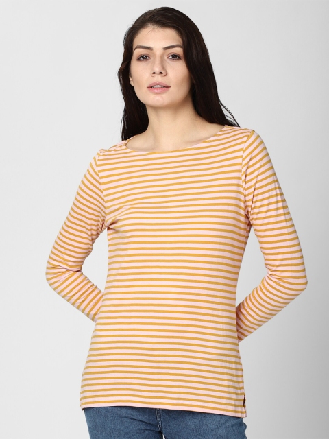 

Van Heusen Yellow Cotton Striped Regular Top