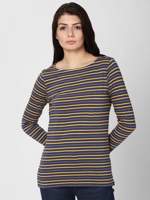 

Van Heusen Woman Navy Blue & Yellow Striped Pure Cotton Top