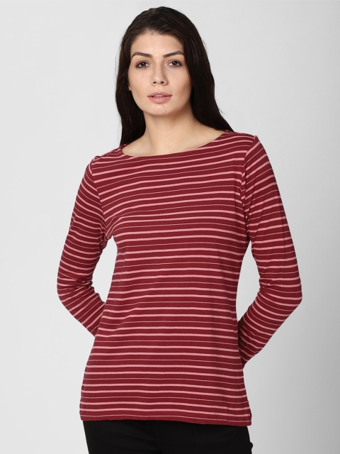 

Van Heusen Woman Maroon Striped Pure Cotton Regular Top