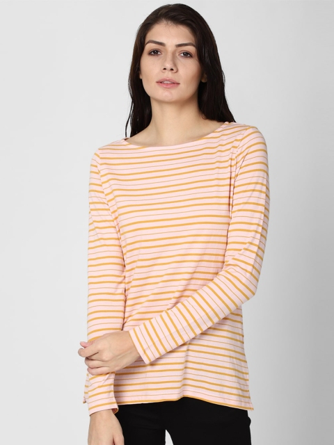

Van Heusen Woman Peach-Coloured & Orange Striped Pure Cotton Top
