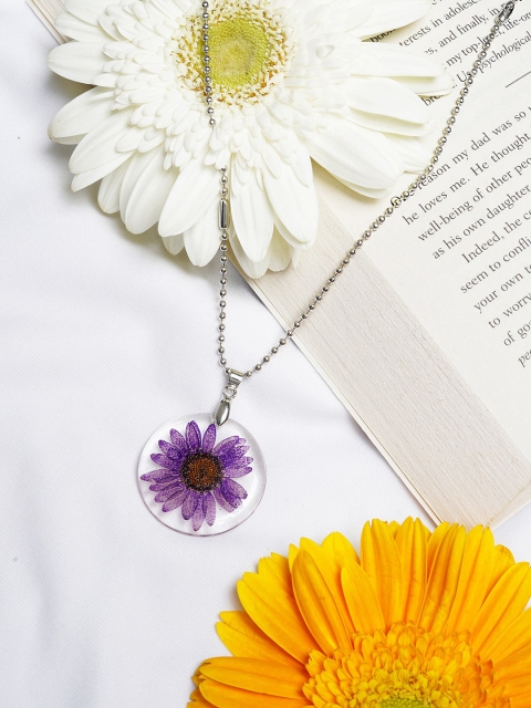 

BEWITCHED Women Purple & Silver-Toned Floral Pendant With Chain