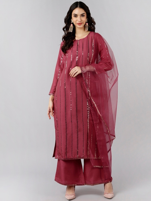 

AHIKA Women Pink Sequinned Kurta Set With Dupatta