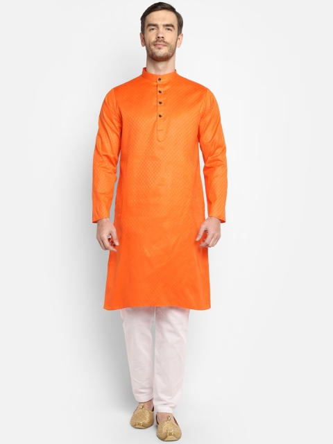 

DEVOILER Men Orange Thread Work Kurta