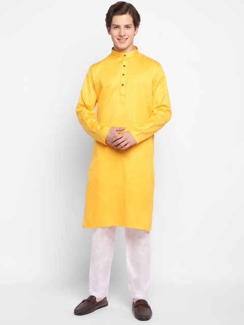 

DEVOILER Men Yellow Woven Design Kurta