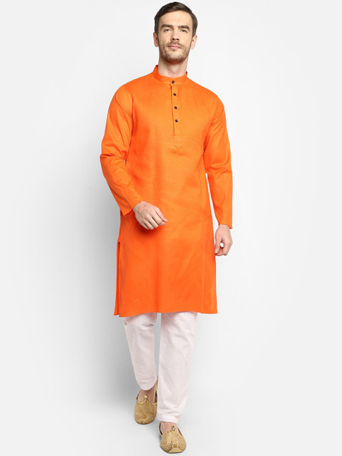 

DEVOILER Men Orange Woven Design Kurta