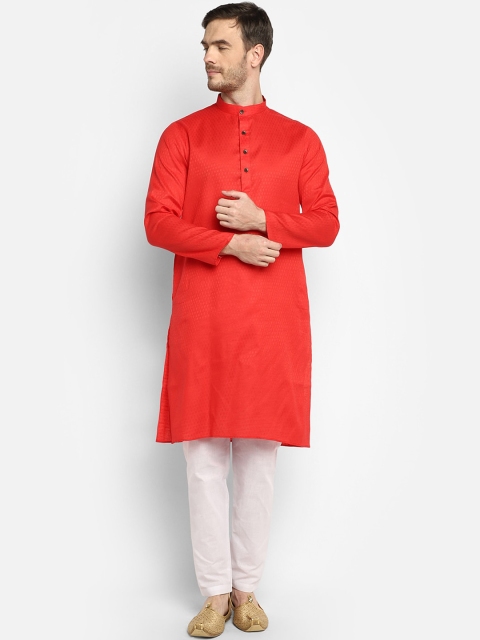 

DEVOILER Men Red Woven Design Kurta