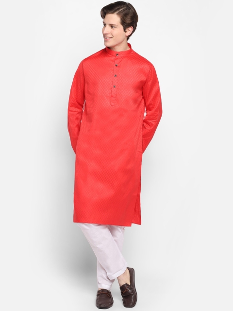 

DEVOILER Men Red Solid Kurta