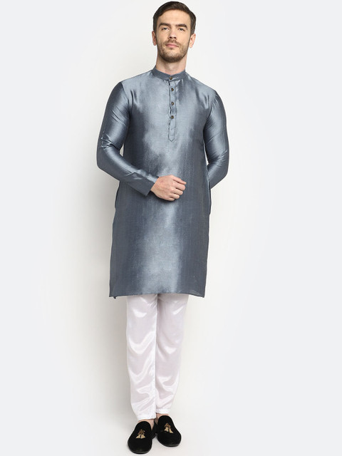 

DEVOILER Men Grey Thread Work Kurta