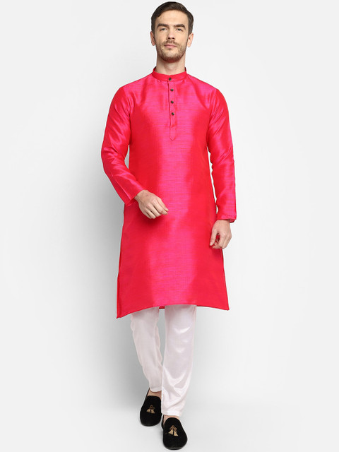 

DEVOILER Men Fuchsia Pink Thread Work Kurta