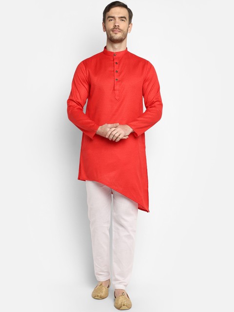 

DEVOILER Men Red Solid Asymmetric Kurta