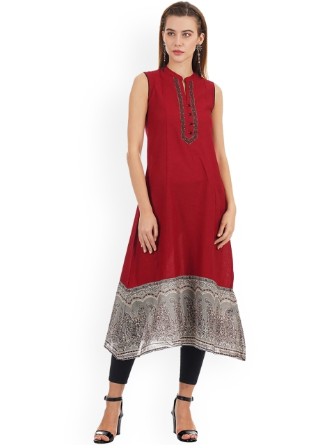 

Ethnicity Women Maroon Paisley Kurta