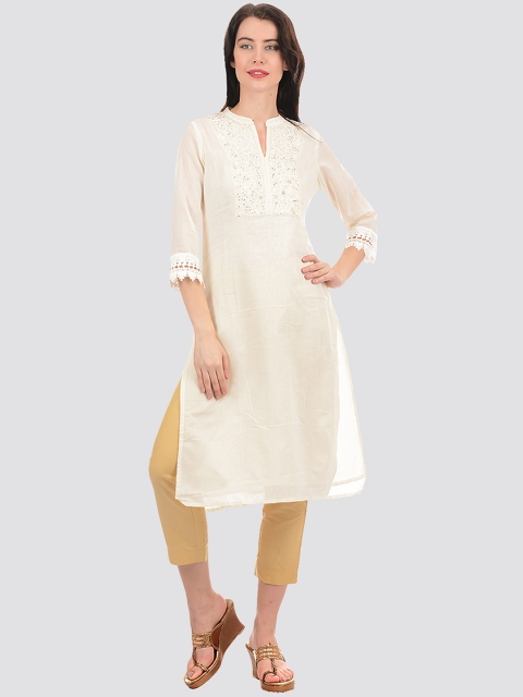 

Ethnicity Women Off White Yoke Design Thread Work Cotton Kurta