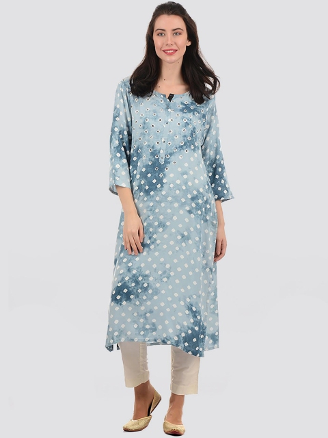 

Ethnicity Women Grey & Blue Geometric Printed Pure Cotton Kurta