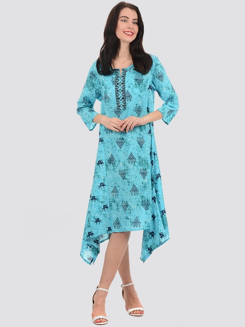 

Ethnicity Women Black Printed Cotton Kurta