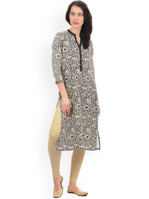 

Ethnicity Women Black Printed Kurta