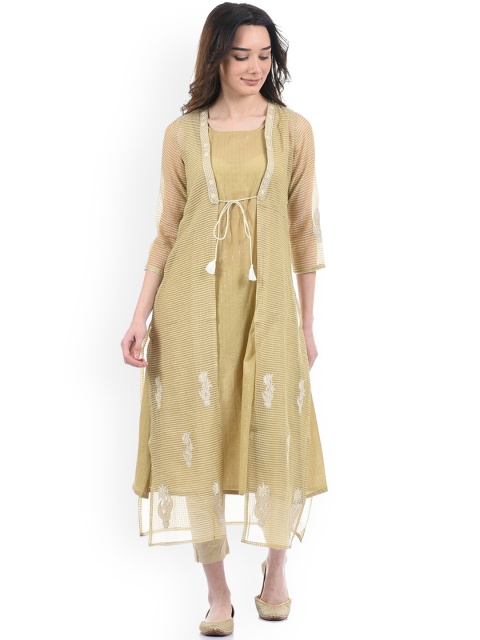 

Ethnicity Women Beige Embroidered Kurta