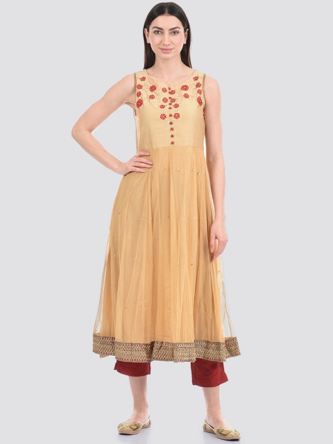 

Ethnicity Women Beige & Red Floral Embroidered Anarkali Kurta
