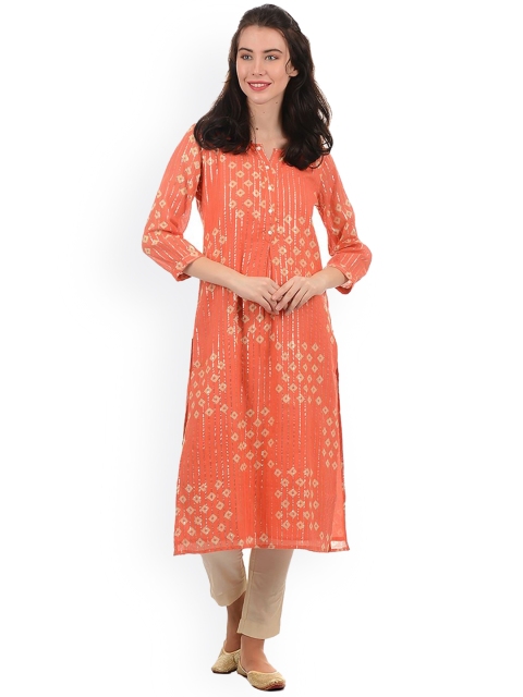

Ethnicity Women Orange Ethnic Motifs Kurta