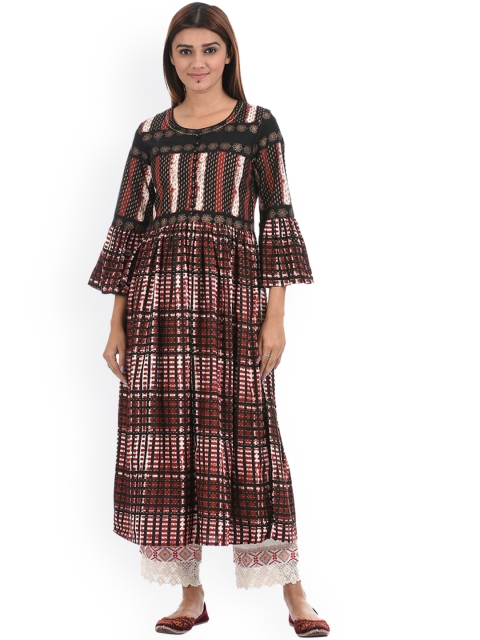 

Ethnicity Women Multicoloured Geometric Keyhole Neck Flared Sleeves Anarkali Kurta, Multi
