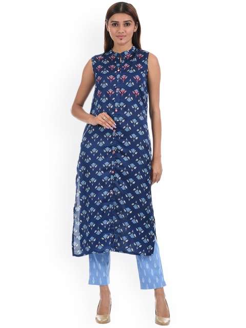 

Ethnicity Women Blue Printed Kurta