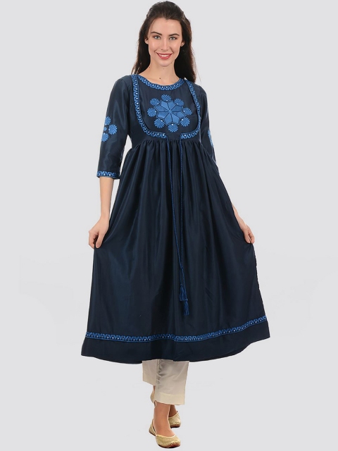 

Ethnicity Women Blue Embroidered Anarkali Kurta