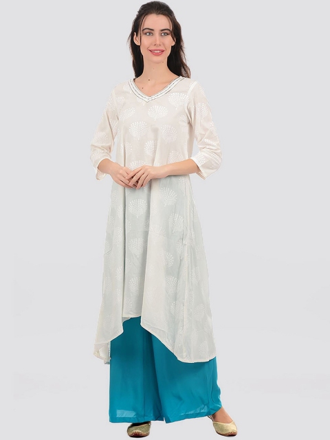 

Ethnicity Women White Printed Cotton Kurta