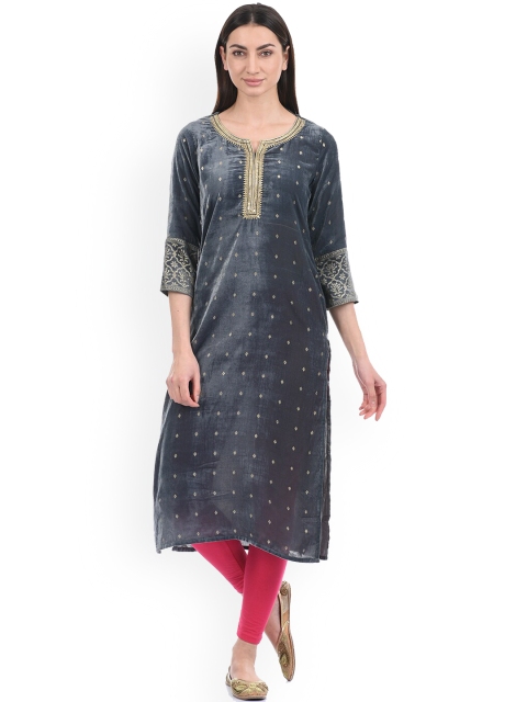 

Ethnicity Women Grey Dyed Gotta Patti Kurta