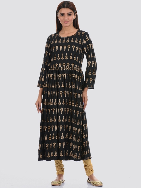 

Ethnicity Women Black Flared Sleeves Kurta