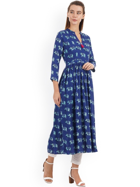 

Ethnicity Women Blue Dyed Thread Work Anarkali Kurta