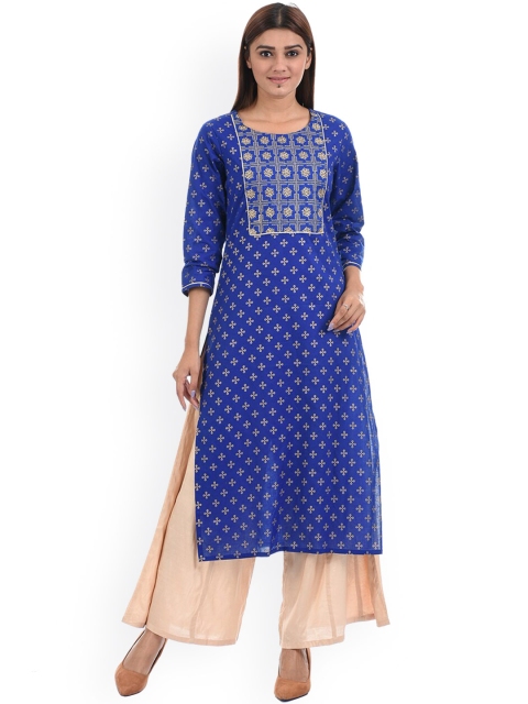 

Ethnicity Women Blue Ethnic Motifs Printed Thread Work Kurta