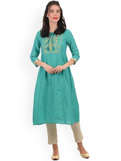 

Ethnicity Women Blue Embroidered Thread Work Kurta