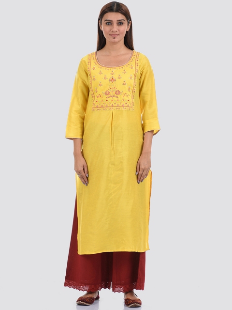 

Ethnicity Women Yellow Embroidered Kurta
