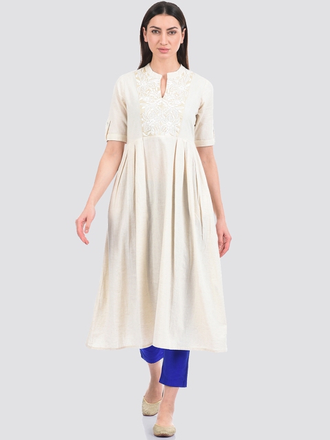 

Ethnicity Women Off White Thread Work Anarkali Kurta
