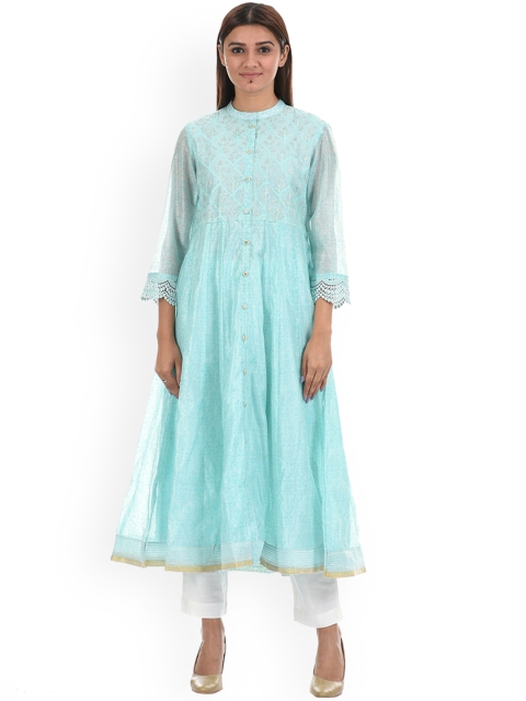 

Ethnicity Women Blue Keyhole Neck Anarkali Kurta