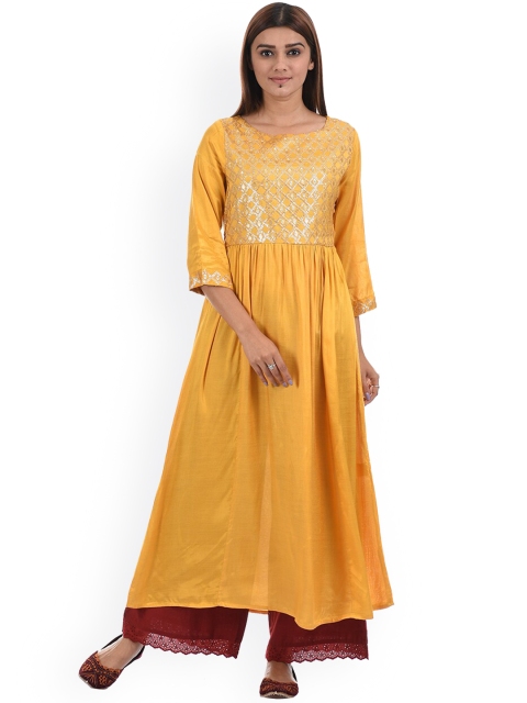 

Ethnicity Women Yellow Embroidered Anarkali Kurta