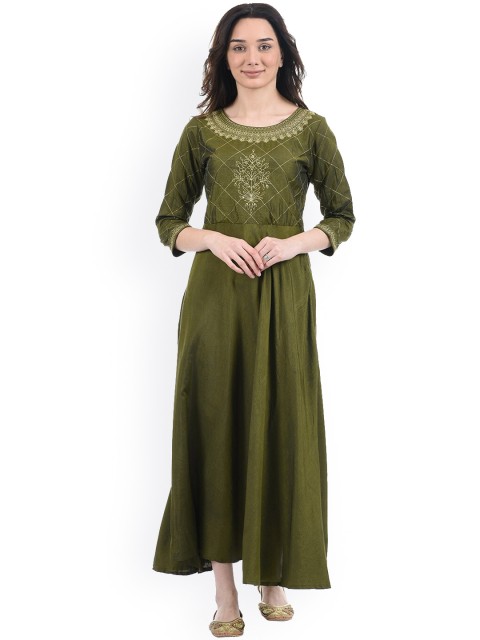 

Ethnicity Women Green Thread Work Anarkali Kurta