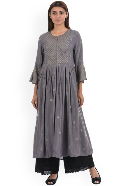

Ethnicity Women Grey Geometric Flared Sleeves Anarkali Kurta