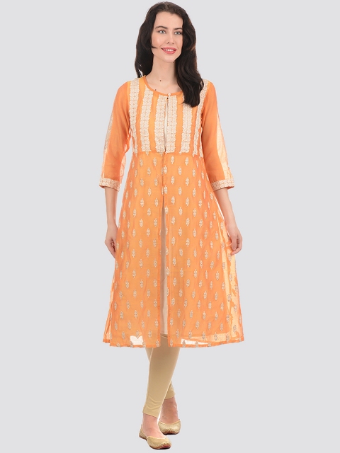 

Ethnicity Women Mustard Yellow Ethnic Motifs Embroidered Kurta